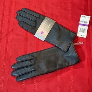 Leather cashmere women black gloves XXL lined